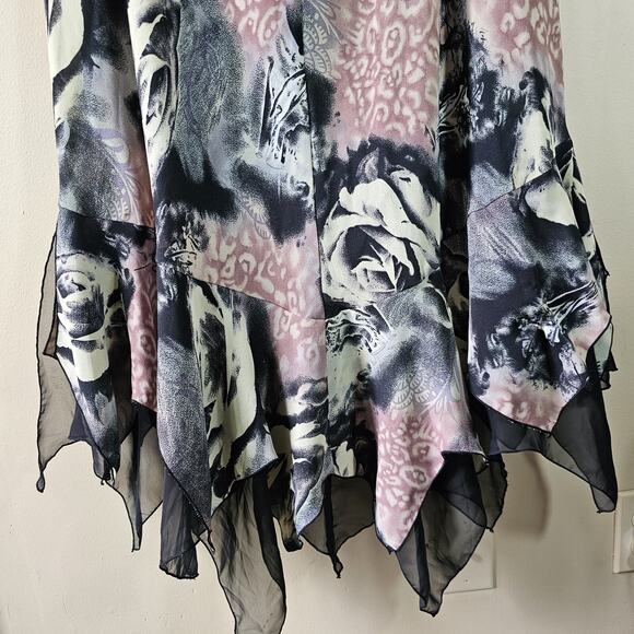 Vintage Dress U II Handkerchief Midi Skirt XL Whimsygoth Dark Fairy Floral - Picture 6 of 8